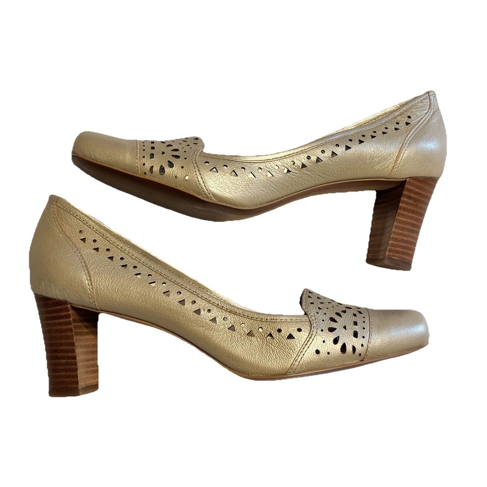 Circa Joan And David Luxe Civenera Metallic Leather Laser Cut Block Heels Sz 9.5